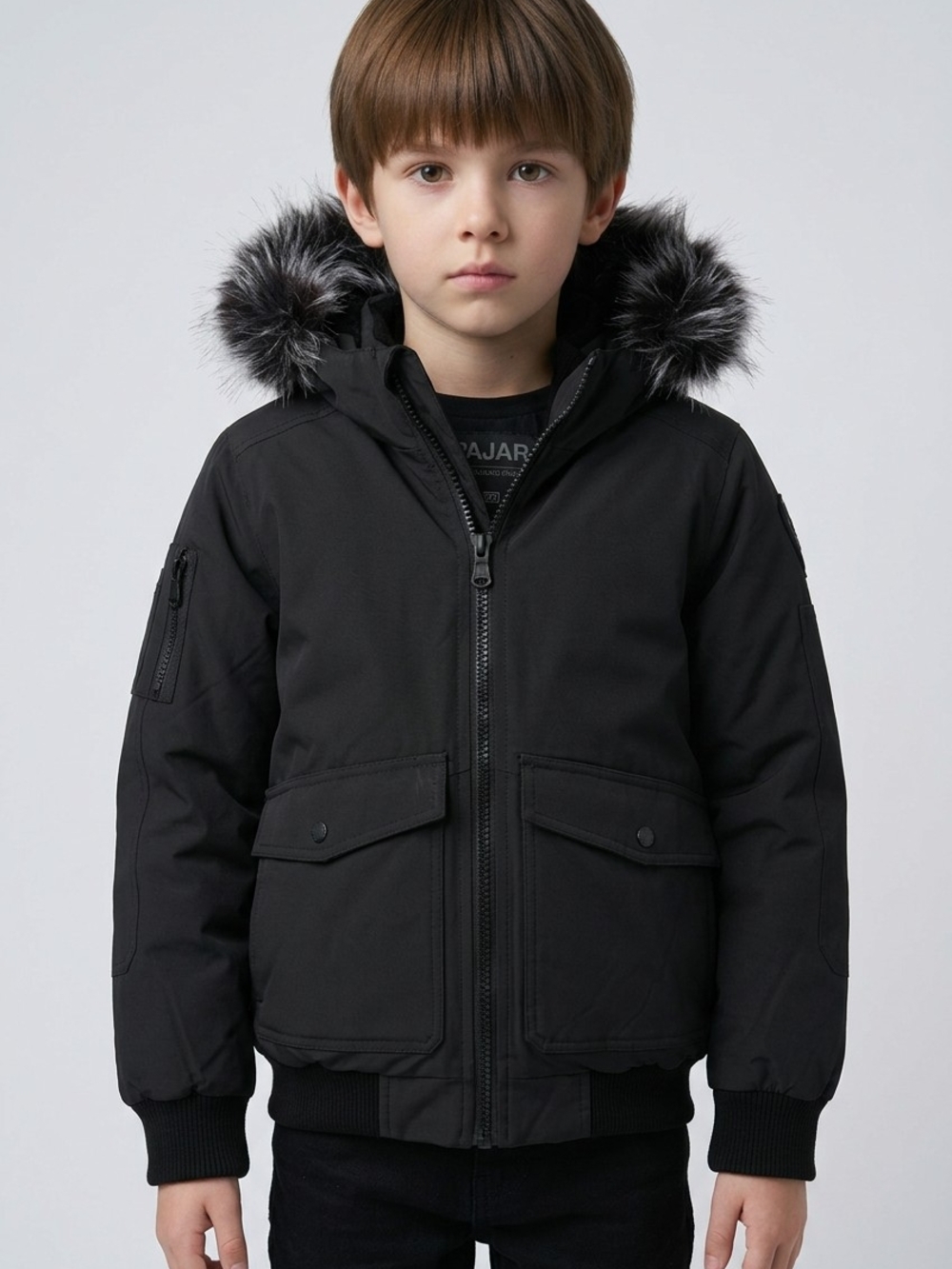 Pajar Boys Black Parka with Faux Fur Trim Hood